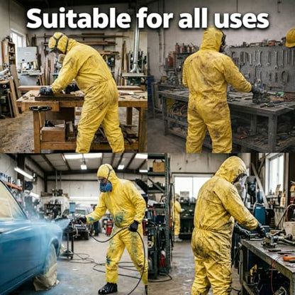 Yellow Hazmat Suit Coveralls for Men and Women, Heavy Duty Full Body Paint Suit with Premium Gloves and Shoe Covers - size: XX-Large