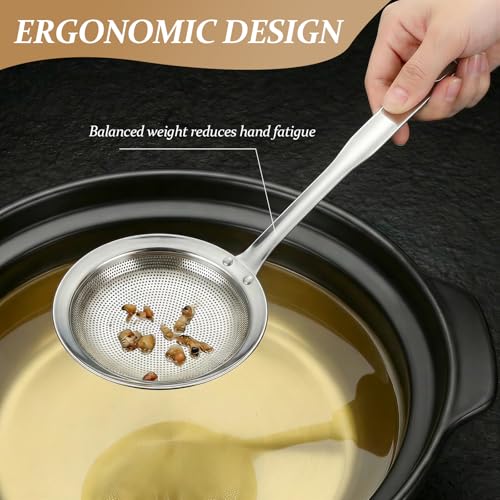 2 Pack Fine Mesh Strainer Stainless Steel Kitchen Sieve - Oil Grease Skimmer Spoon with Long Handle, Small Large Food Strainers for Frying Cooking Soup