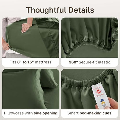 California Design Den 100% Cotton Twin Sheets Set - Luxury 600 Thread Count, Sateen Weave, Deep Pocket Twin Bed Sheets Cotton Set, Durable Bedding - Dark Olive Green - color: 24 - Dark Olive Green, size: Twin