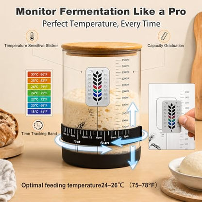 2 Pack Pro Sourdough Starter Jar Kit, 50oz & 34oz Wide Mouth | Large Glass Jars with Lid, Multi-Capacity Dough Storage, For Different Dough Volumes, Sourdough Bread Baking Supplies