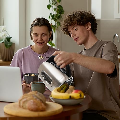 Mixpresso 1.7 Liter Stainless Steel Electric Kettle | Large, portable hot water tea kettle, fast boiling pot, boil-dry protection, auto shut-off, blue Illuminate LED light - color: Stainless Steel 1.7L