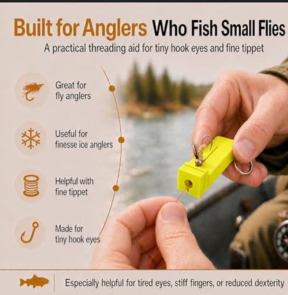 Fly Fishing accessories- Magnetic Fly Threader Bright Orange, 4-Slot Precision Threading Tool for Fly and Ice Fishing, Lightweight Plastic Hook Threader with Keychain for Wading Low Light Cold Hands | Magnetic Fly Threader for Tiny Hook Eyes, Cold Hands,
