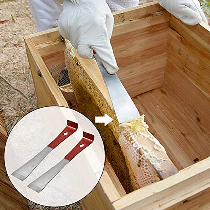 Hive Tool, 2PCS Stainless Steel Hive Scraper Tools with Red Handle - Beekeeping Equipment for Frame Lifting and Wax Scraping