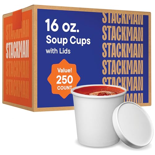 Stack Man Paper Food Container with Lid, Insulated Food Cups with Vented Lids - Hot or Cold To Go Soup Cup, for Soups, Ice Cream and Yogurt - Eco-Friendly - White - size: Bulk: 16 oz.