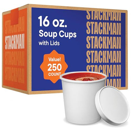 Stack Man Paper Food Container with Lid, Insulated Food Cups with Vented Lids - Hot or Cold To Go Soup Cup, for Soups, Ice Cream and Yogurt - Eco-Friendly - White - size: Bulk: 16 oz.