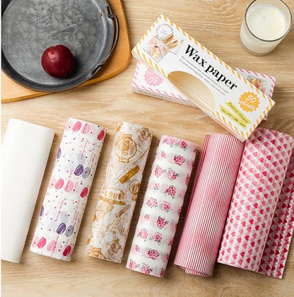 5 Boxes 250 Sheets Wax Paper Sheets Basket Liners Baking Parchment | Heart Rose Line Pattern Greaseproof Sandwich Burger Chips Cookies Food Grade Deli Wrap Paper
