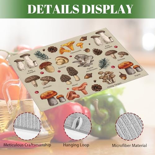 Mushroom Dish Drying Mats For Kitchen Counter XL Microfiber Kitchen Drying Mat Large Draining Pad Absorbent Quick Drying Dish Mat 18x24 Inch - color: Mushroom