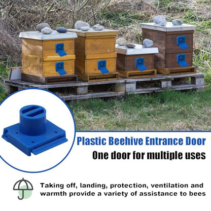Bee Hive Entrance Gates, 8 Pcs Open and Close Beekeeping Entrance Reducer, Blue Beehive Ventilation Window, Plastic Bee Hive Entrance Disk Gate Hive Beehive Kit - color: Blue