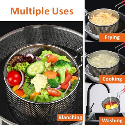 Yimi Deep Fryer Basket 304 Stainless Steel for Frying French Fries Cooking | 7.8''x4.1'' Round Frying Baskets with Heat Resistant Silicone Handle for Kitchen Cooking, Serving Food, 3-Quart - size: 7.8'' Deep Fry Basket