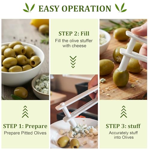 Olive Stuffer, Blue Cheese Olive Stuffer Tool, Applied to Make Accompaniment to Martinis and Cocktail, Simple to Operate, Easy to Clean, White PP(2 Pack)