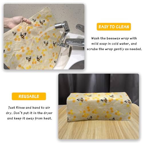 Beeswax Wraps for Food Roll(13x39inch), Organic Beeswax Wrap Beeswax Food Wraps Reusable Food Wrap Sustainable Beeswax Paper Beeswax Sandwich Wrap Beeswax Storage Cloth (Bees) - color: Yellow