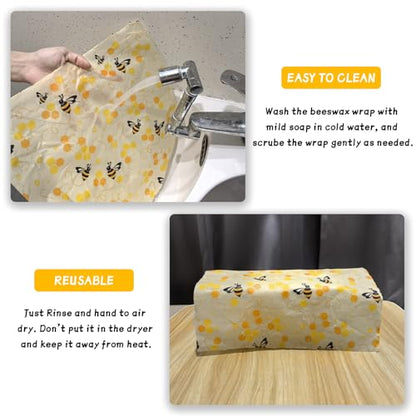 Beeswax Wraps for Food Roll(13x39inch), Organic Beeswax Wrap Beeswax Food Wraps Reusable Food Wrap Sustainable Beeswax Paper Beeswax Sandwich Wrap Beeswax Storage Cloth (Bees) - color: Yellow