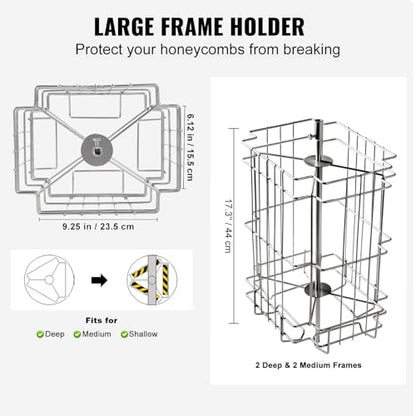VEVOR Honey Extractor, 2/4 Frame Stainless Steel Manual Beekeeping Extraction, Honeycomb Drum Spinner with Transparent Lid, Apiary Centrifuge Equipment with Height Adjustable Stand, Silver - style: 4 Frame Rack(2 Deep Frames)