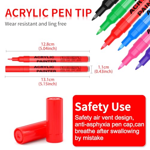 Acrylic Paint Pens Waterproof Markers 2 Red Permanent Marker Pens Acrylic Pens for Rock Painting Glass Stone Ceramic Metal Fabric Pebble Painting pens Craft Supplies - color: Red