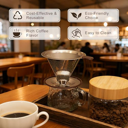 Pour over Coffee Dripper, Stainless Steel Paperless Reusable Coffee Filter, Metal 600 Mesh Strainer Coffee Maker (1-2 Cups) - size: 1-2 Cups
