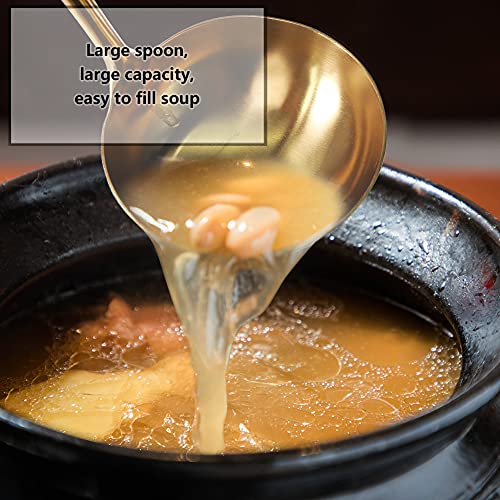 Newness Soup Ladle, [Rustproof, Heat Resistance, Integral Forming] Durable 304 Stainless Steel Soup Spoon with Vacuum Ergonomic Round Handle, Cooking Spoon for Kitchen, 13.7 Inches, Gold - color: Gold