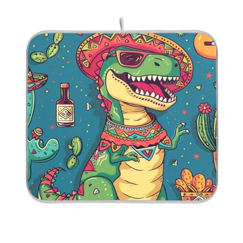 Blue Dinosaur Cactus Fiesta Dish Drying Mat for Kitchen Counter Drainer Rack Mats for Dishes Washable Absorbent Draining Heat Resistant Pad for Countertop 16 x 18 - color: Blue Dinosaur Cactus, size: 16'' x 18''