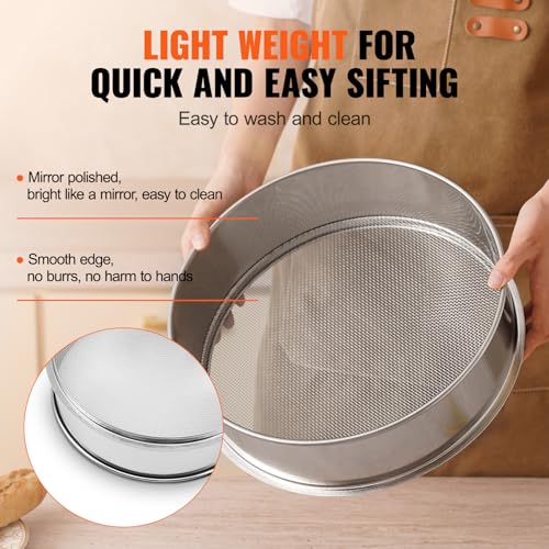 VEVOR Flour Sieve, 10 Mesh Sifter, 304 Stainless Steel Food-grade Fine Mesh Strainer, Dia. 12.6" for Baking, 5 Sizes Mesh Hole for Mungbean, Rice, Pearl Powder - style: 10 Mesh