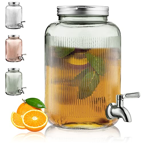 Berglander Glass Drink Dispenser for Fridge, 1 Gallon Beverage Dispenser with Leakproof Stainless Steel Spigot, Water, Laundry Detergent, Juice Dispenser for BBQ, Picnic, Parties and Events (Blue) - color: 2. Blue