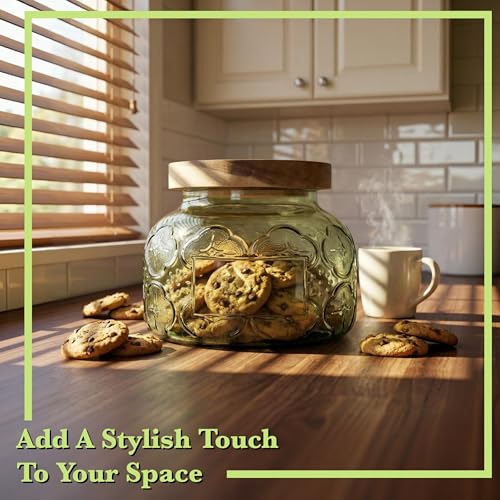 Decorative Glass Jar with Airtight Lid (Green Celandine, 25.4 Ounces) - size: 25.4 Ounces, style: Green Celandine