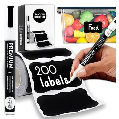 200 Chalkboard Labels for Containers - Waterproof Black Jar Labels with Chalk Markers, Reusable Chalk Stickers Kitchen Pantry Containers and Storage Bin Organization - style: Wavy Shape - 200pcs