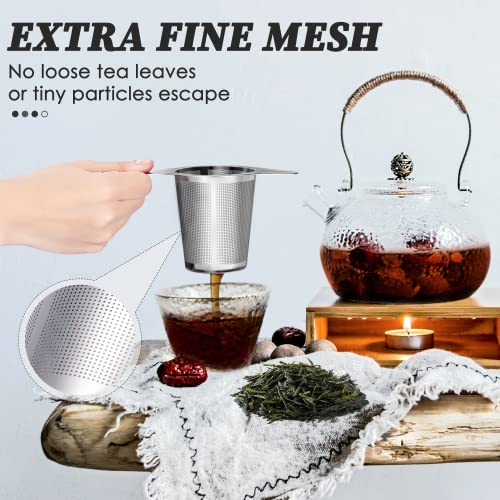 Extra Fine 18/8 Stainless Steel Tea Infuser Mesh Strainer with Large Capacity & Perfect Size Double Handles for Hanging on Teapots, Mugs, Cups to Steep Loose Leaf Tea and Coffee (2 Pack) - size: Double Handle 2 Pack
