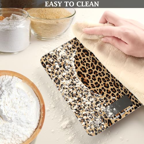 Brown Leopard Print Kitchen Scale Digital Food Scale, Grams and Ounces with LCD Display Small Waterproof Scale for Weight Loss, Coffee Baking Cooking