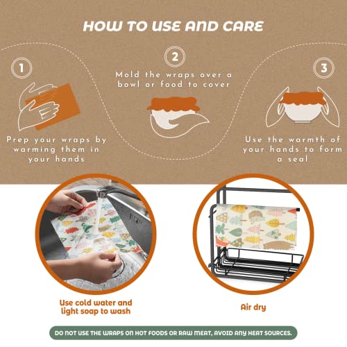 Akeeko Reusable Beeswax Food Wraps - Assorted 9 Packs, Reusable, Plastic-Free Food Storage, 5 Small, 2 Medium, 1 Large, 1 Extra Large Wraps with Forest Animals Pattern