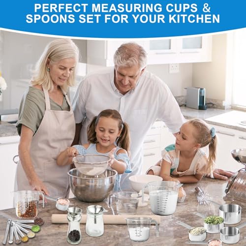 Measuring Cups and Spoons Set 22 Piece, 11 Stainless Steel Nesting Measuring Spoons and Cups with 4 Plastic Measuring Cup, 3 Funnel, 3 Brush, 1 Ruler, Measuring Cup Set for Kitchen Baking Liquid Dry - color: 22 Piece