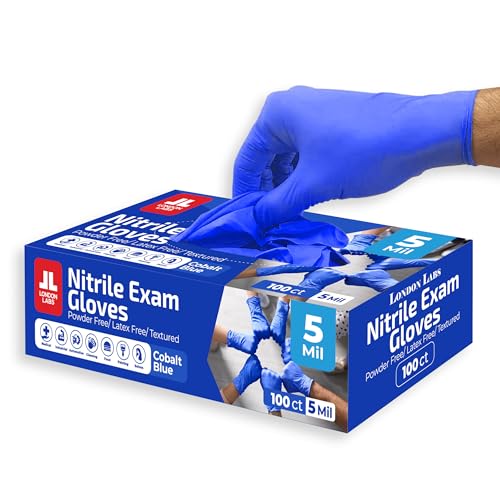 London Labs Cobalt Blue 5 Mil Nitrile Exam Gloves Disposable Latex Free | Medical Rubber Gloves for Doctors, EMT, First Aid Kit, Food Service & Cleaning | Pack of (100 CT) - size: Small, style: Cobalt Blue - 100 Count