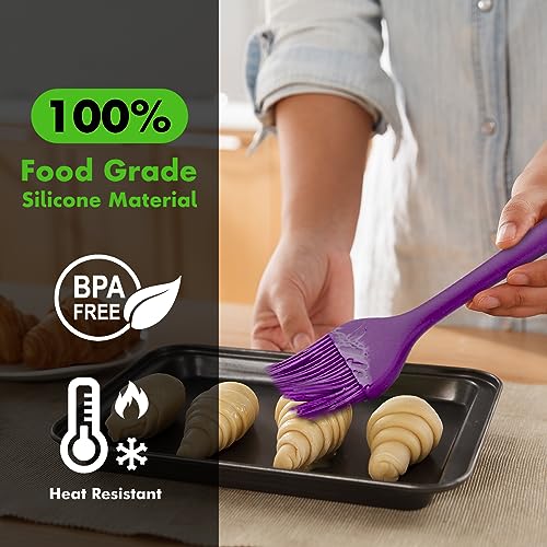HOTEC Basting Brushes Silicone Heat Resistant Pastry Brushes Spread Oil Butter Sauce Marinades for BBQ Grill Barbecue Baking Kitchen Cooking BPA Free Dishwasher Safe (Purple) 2pcs - color: Purple