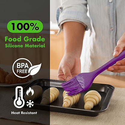 HOTEC Basting Brushes Silicone Heat Resistant Pastry Brushes Spread Oil Butter Sauce Marinades for BBQ Grill Barbecue Baking Kitchen Cooking BPA Free Dishwasher Safe (Purple) 2pcs - color: Purple