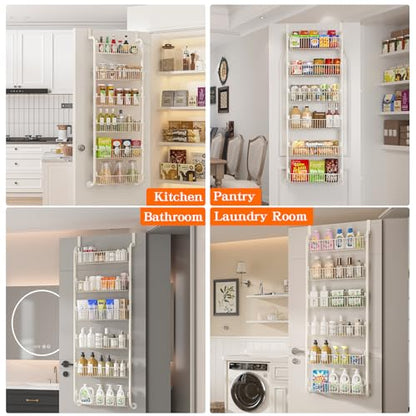 MIAOLI Over the Door Pantry Organizers and Storage, 6-Tier Spice Rack, Home & Kitchen Storage Shelves for Cabinet, Large Capacity Hanging Seasoning Organizer, Laundry Room Organization, White