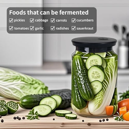 Silicone Fermenting Lids Waterless Airlock Fermentation Tops Wide Mouth Fermenter Caps for Pickles, Kimchi and Fermented Probiotic Food 3 Pack Black (Jars Not Included) - color: Black