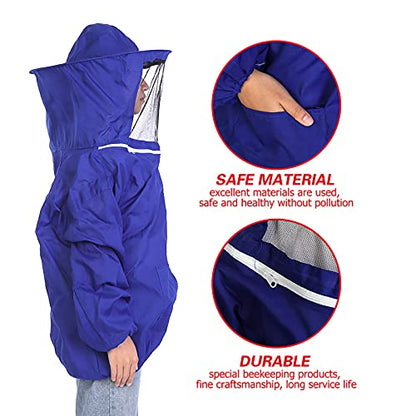 Beekee Protective Clothing, Beekeeper Jacket with Veil Hood, Professional Beekee Clothing Gear for Backyard Beginners(Blue) - color: Blue