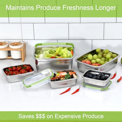 UPTRUST Stainless Steel Food Storage Containers | Leak Proof & Airtight Lids | Set of 5 Containers, Dishwasher & Freezer Safe, Green - size: Set of 5 Containers