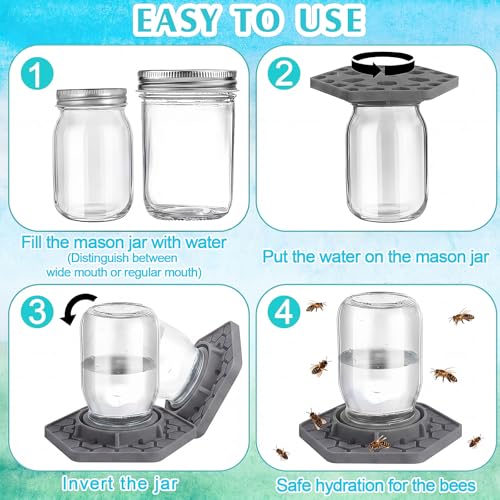 8 Pack Bee Feeder for Mason Jar Bee Watering Station Garden Silicone Sugar Water Feeder Beekeeping Drinking Equipment Tools with Mason Jars for Drinking Water(Grey,Hexagon) - color: Gray, style: Hexagon