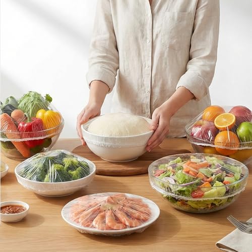 Bowl Covers 100PCS Plastic Wrap Food Sourdough Baking Rising Elastic Plate Covers Outdoor Food Fresh Keeping Bags for Bread Proofing, White - color: White