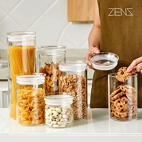 ZENS 27oz Glass Jars with Airtight Lid Set of 2, Clear Glass Storage Containers, Glass Kitchen Canisters with Airtight Lids, Coffee Jars for Brown Sugar, Pantry Organization - size: 6-27oz 2Pack