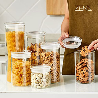 ZENS 37oz Glass Jars Set of 2, Clear Glass Kitchen Canisters with Airtight Lids, Wide Mouth Glass Storage Containers for Cereal, Coffee Beans, Loose Tea - size: 8-37oz 2Pack