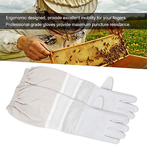Bee Gloves with Long Sleeves, XL, Breathable Mesh, Elastic Cuff Protective Beekeeper Tool - Durable Goatskin Leather, Ergonomic Design for Hand and Forearm Safety (XXXL) - size: XXXL