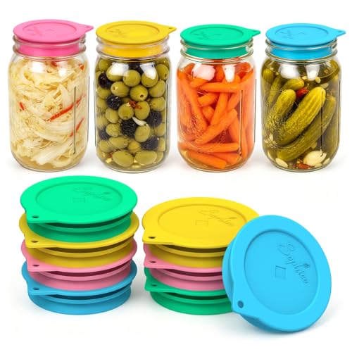 Sophico Silicone Fermenting Lids, Waterless Airlock Fermentation Tops Mason Jar Lid Fermenter Caps for Pickles, Kimchi, and Fermented Probiotic Food - 8 Pack, Wide Mouth (Jars Not Included) - color: MIX-8PACK-WIDE MOUTH