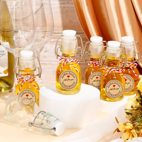 FoldTier 48 Pcs Mini Flip Top Glass Bottle Flip Top for Homemade Vanilla Limoncello Extract Bottles with Caps Stickers for Holiday DIY Crafts Wedding Baby Shower Favors(2 oz) - size: 2 oz