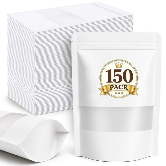 JETMORE 150 Pack Treat Bags, Cookie Bags, Packaging Bags, Reusable Snack Bags with Window, Smell Proof Bag for Herbs, Dried Fruit, Bath Salts, Granola, Snacks and Small Gifts (White, 5.9x8.6in) - color: White, size: 150 Pack 5.9x8.6in (15x22cm)