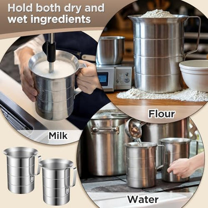 2 Pcs 4 Quart Aluminum Measure Cup Silver Metal Measuring Pitcher with Easy to Read Graduated Marking Handle Pouring Spout Kitchen Baking Tool for Liquid Flour Rice Sauce Measuring - size: 4 Quart