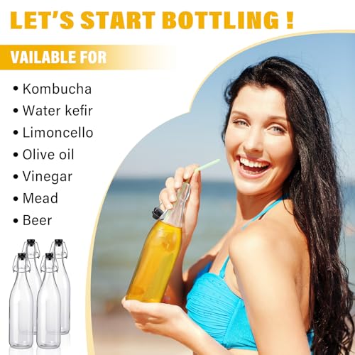 Aoriher 12 Pcs 25 oz Swing Top Glass Bottles 750 ml Glass Bottles with Black Caps for Home Brewing Kombucha Homemade Juices Beer Water Oil Vinegar Soda Syrup Kefir Beverages - color: Clear, Black