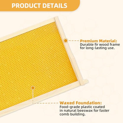 10 Pack Beehive Frames and Wax Foundations for Deep Brood Bee Hives with Honeycombs Wooden Bee Hive Frames and Beeswax Coated Foundations, 9-1/8-Inch (Yellow) - size: 10 Pack Deep Frames-Yellow