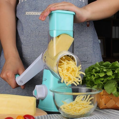 Cambom Rotary Cheese Grater Hand Crank Cheese Shredder for Fresh Cheese, Vegetable, Nuts,Non-slip Suction Base，Three Blades,Blue - color: Blue, size: 3 BLADES