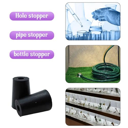 6Pcs Solid Rubber Stopper Bungs with Hole 13mm to 17mm Solid Test Tubes Bungs Stopper for Flask, Plug Holes and Test Tube(Black) - size: 13mm to 17mm