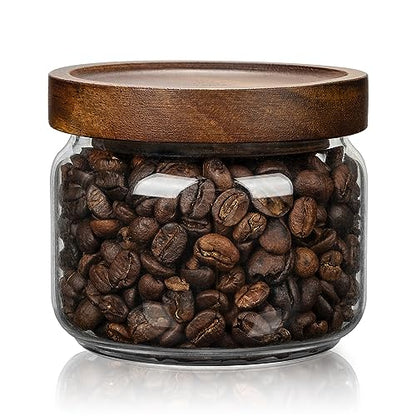 1 PC Small Glass Storage Jars with Airtight Lids, 11 fl oz (300ml) coffee container with Wooden Lid, Glass Pantry Canister for Beans, Rice, Sugar and etc - color: clear-（1PC，11FL OZ/ 300ML）